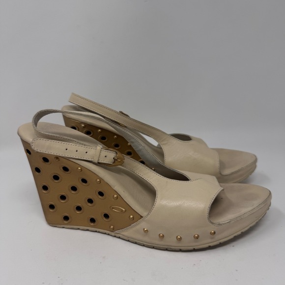 Oakley Shoes - Vintage Oakley Hollow Point Wedge Heel Sandals Cream/Gold Size 8.5